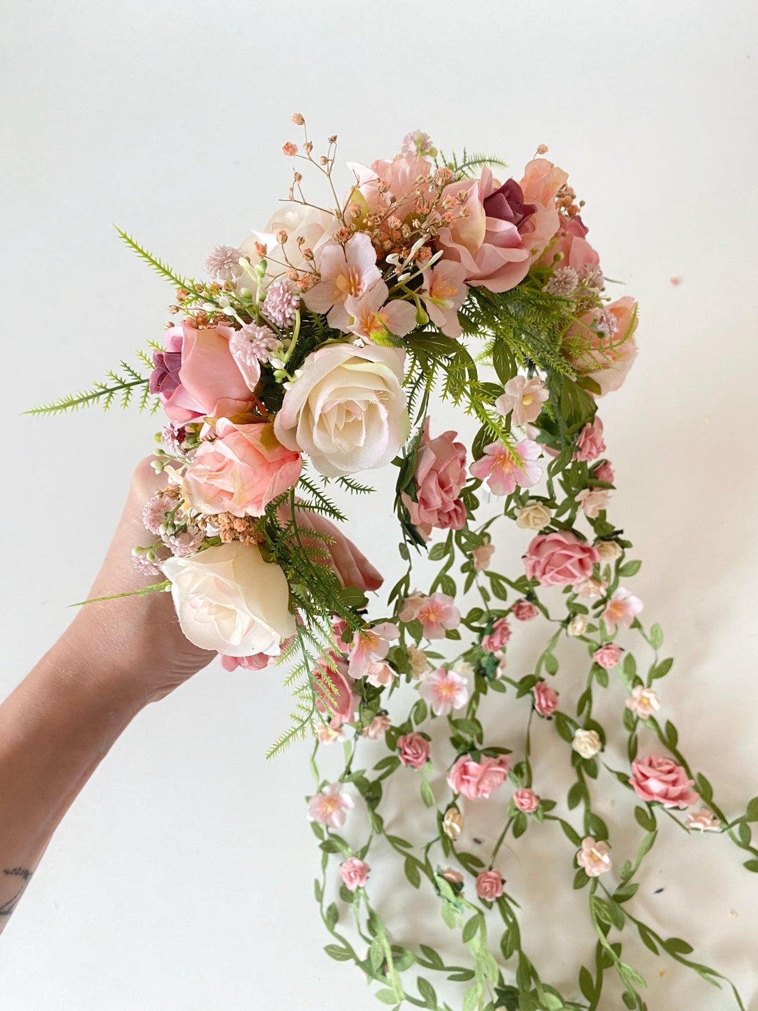 Blush Flower Bridal Headband: Renaissance Wedding Veil Headpiece – handmade floral hair accessory by magaela