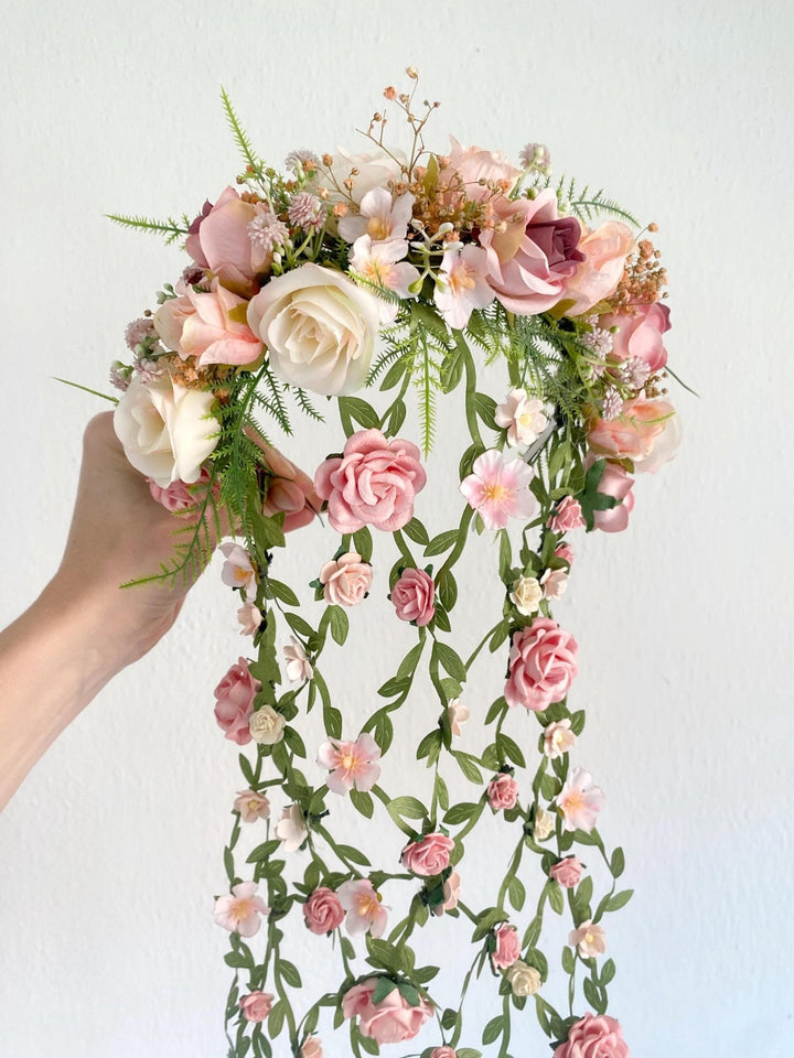 Blush Flower Bridal Headband: Renaissance Wedding Veil Headpiece – handmade floral hair accessory by magaela