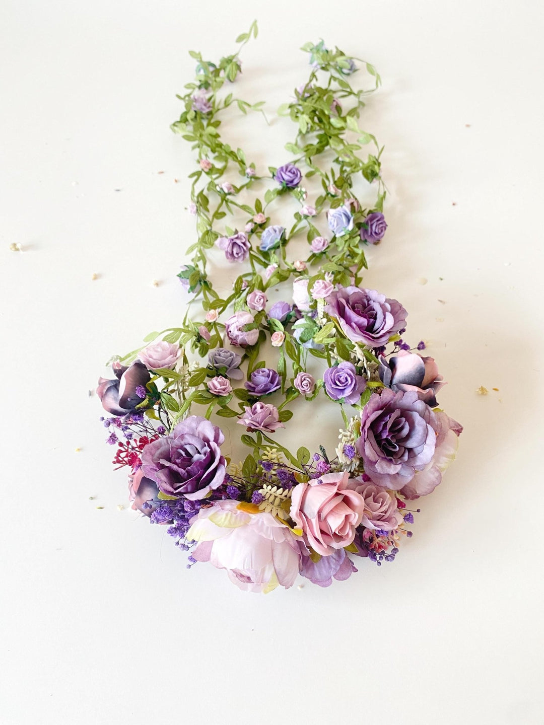 Purple Flower Headband with Veil: Boho Bridal Headpiece – handmade floral hair accessory by magaela