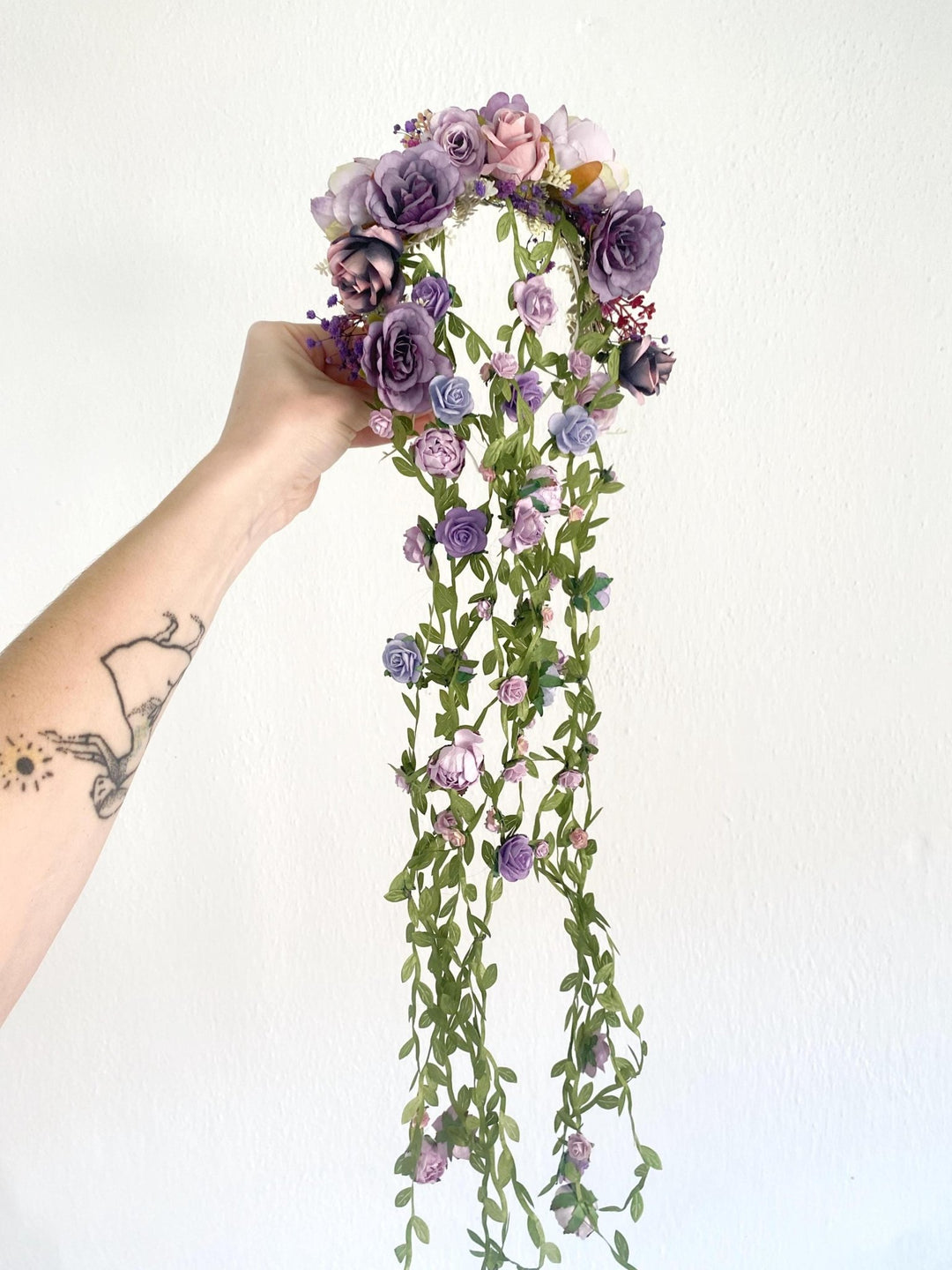 Purple Flower Headband with Veil: Boho Bridal Headpiece – handmade floral hair accessory by magaela