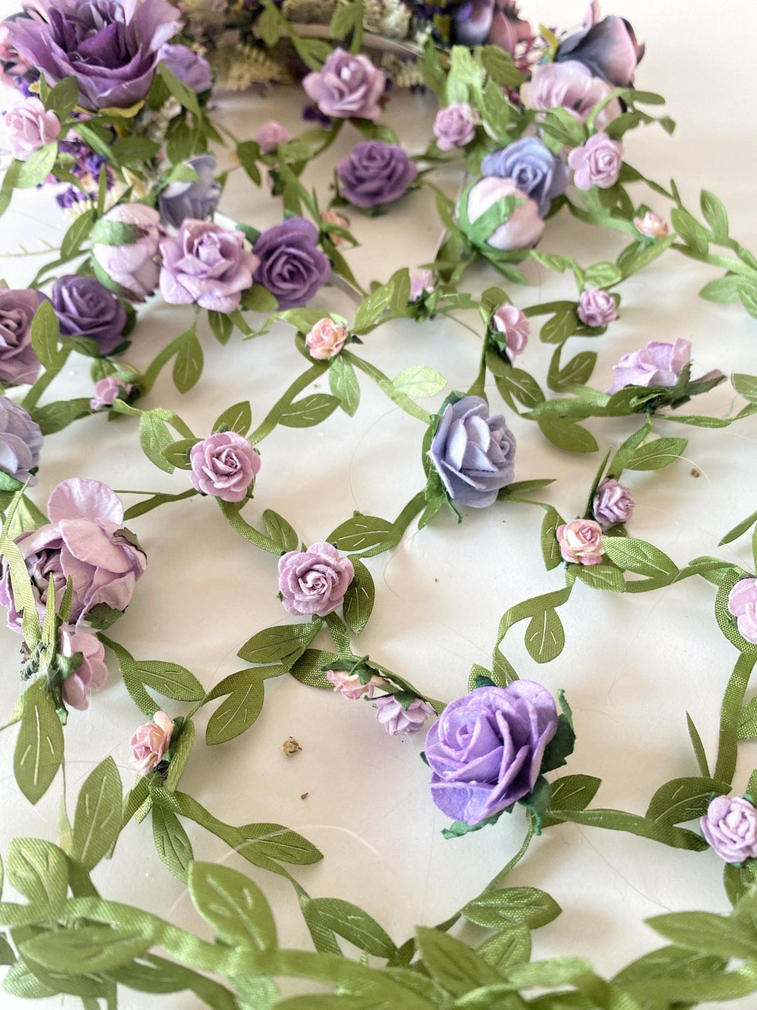 Purple Flower Headband with Veil: Boho Bridal Headpiece – handmade floral hair accessory by magaela