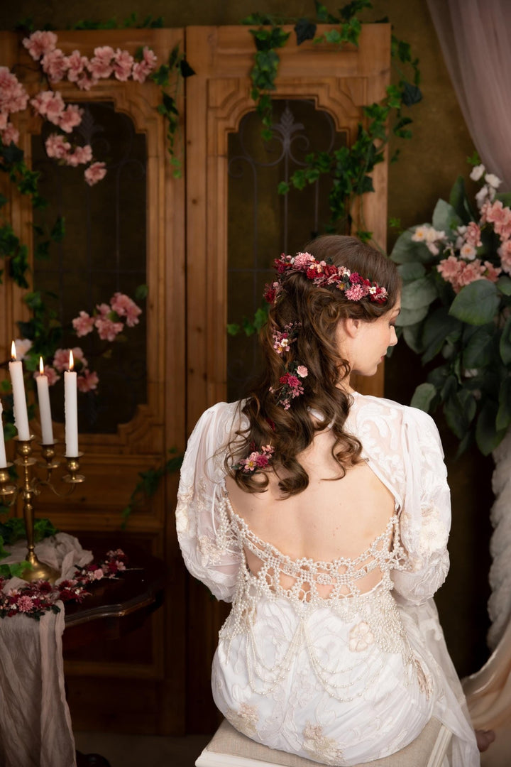 Burgundy Flower Hair Clip: Rustic Wedding Hair Vine – handmade floral hair accessory by magaela