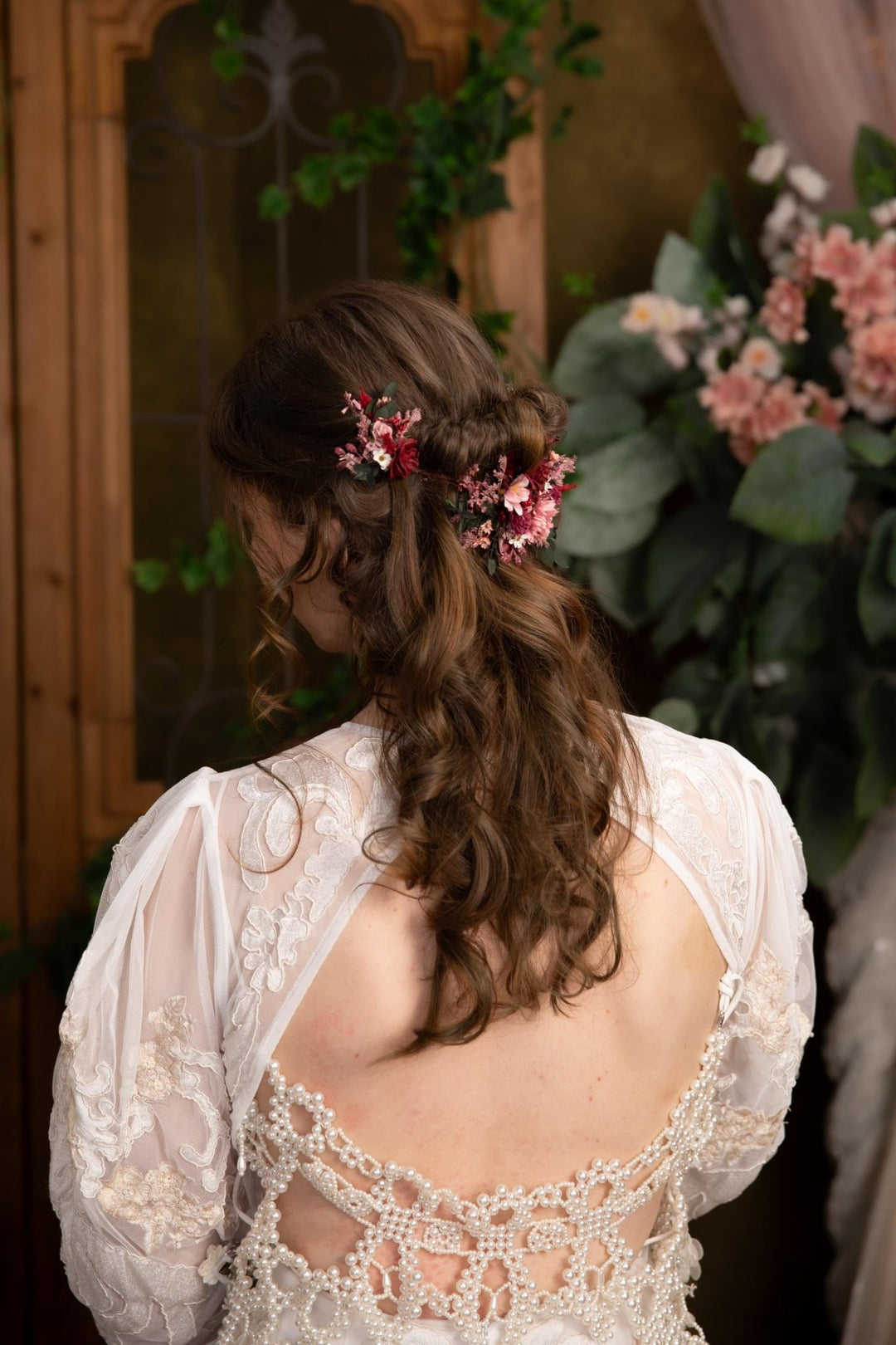 Burgundy Flower Hair Vine: Boho Wedding Bridal Hair Accessories – handmade floral hair accessory by magaela