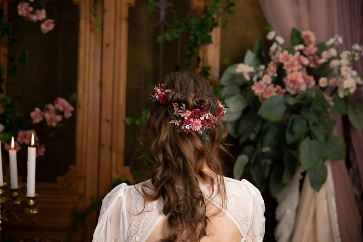 Burgundy Flower Hair Vine: Boho Wedding Bridal Hair Accessories – handmade floral hair accessory by magaela