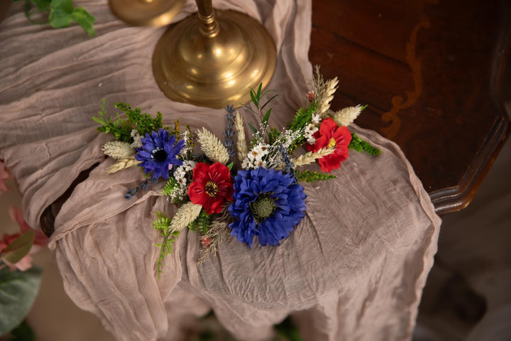 Meadow Wedding Hair Vine: Poppy, Daisy, Cornflower Bridal Comb – handmade floral hair accessory by magaela