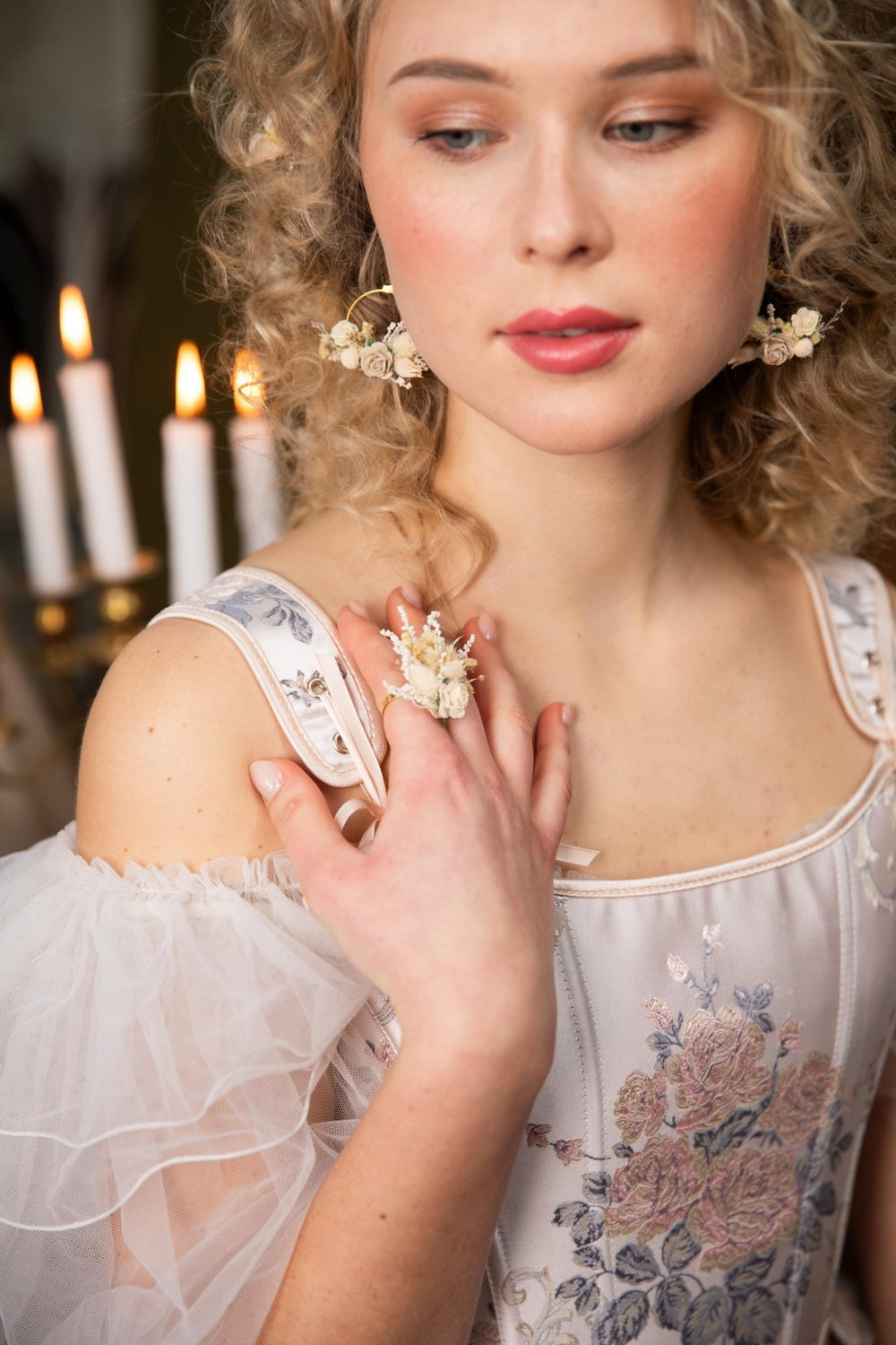 Cream Flower Ring: Rustic Floral Wedding Jewelry, Adjustable – handmade floral hair accessory by magaela