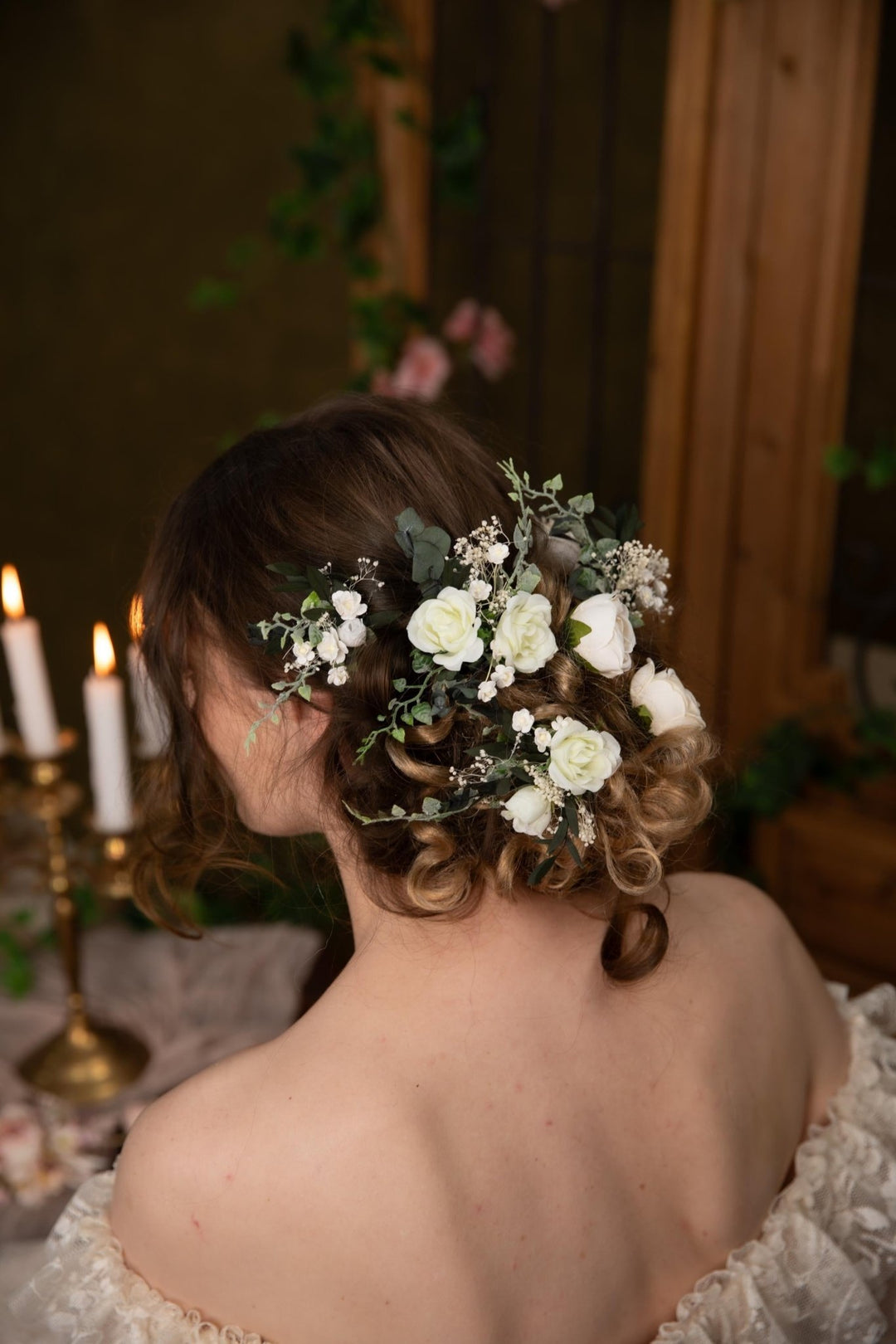 White Rose Hair Pins: Boho Bridal Hair Accessories – handmade floral hair accessory by magaela