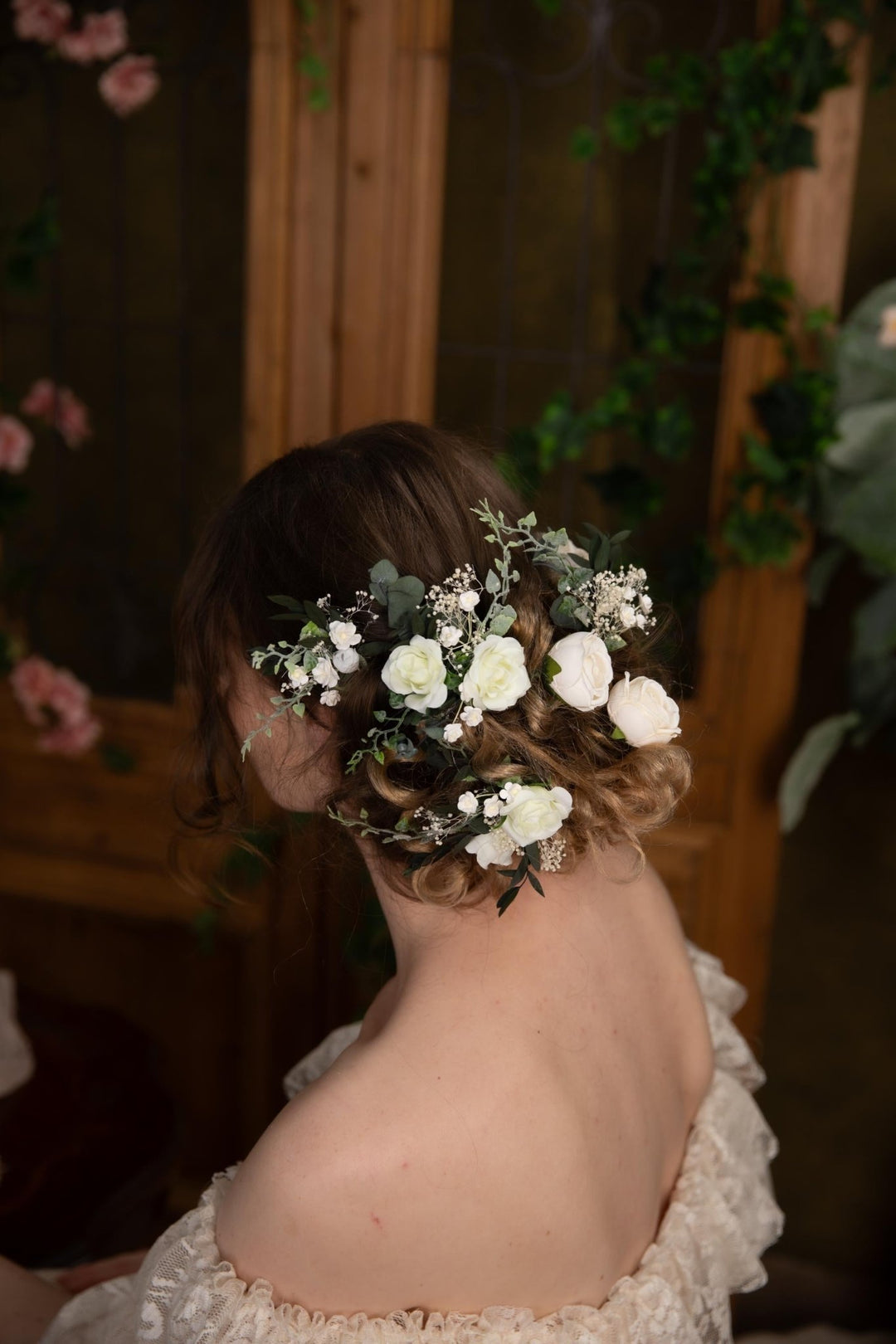 White Rose Hair Pins: Boho Bridal Hair Accessories – handmade floral hair accessory by magaela