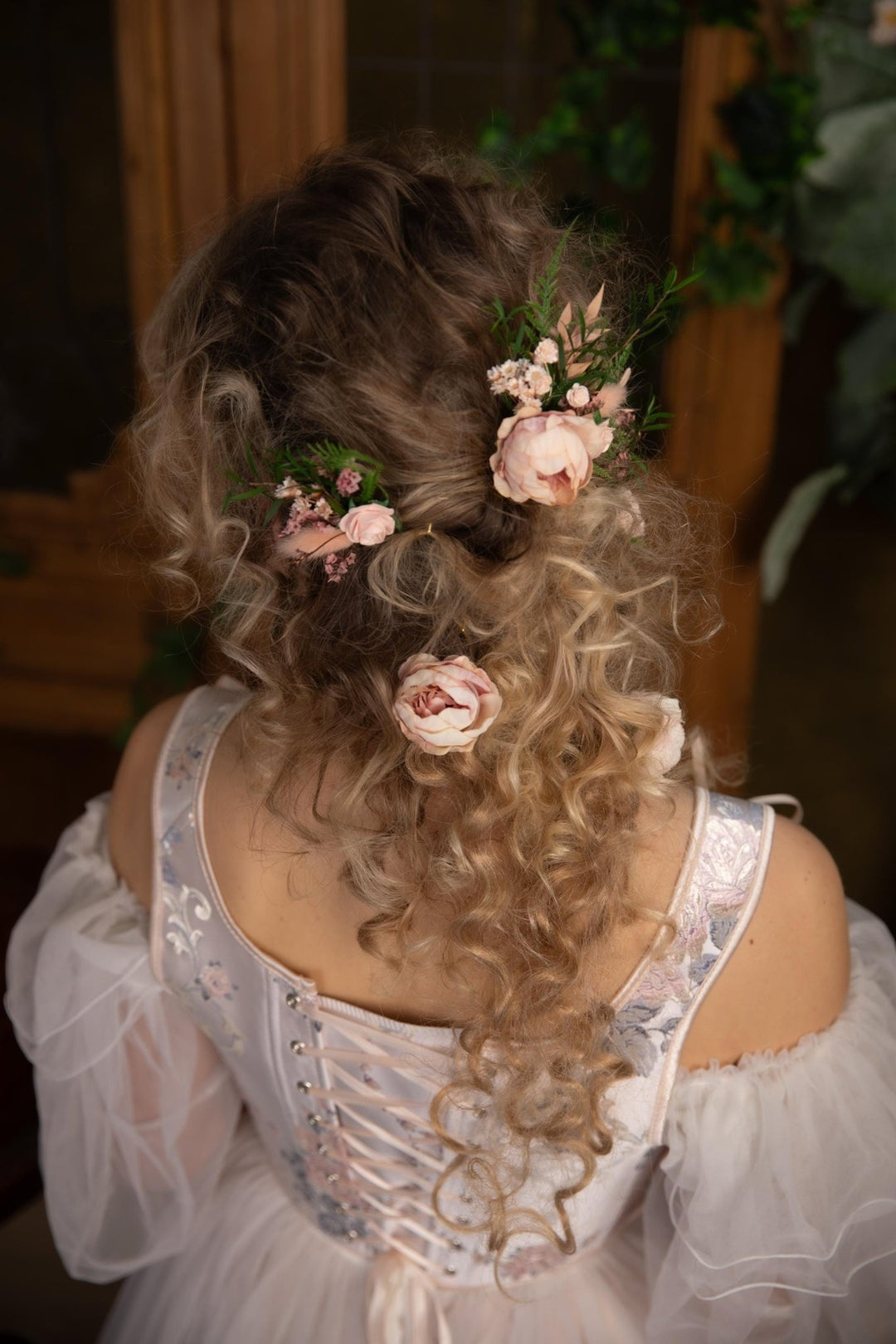 Blush Flower Hairpins: Boho Bridal Hair Accessories – handmade floral hair accessory by magaela