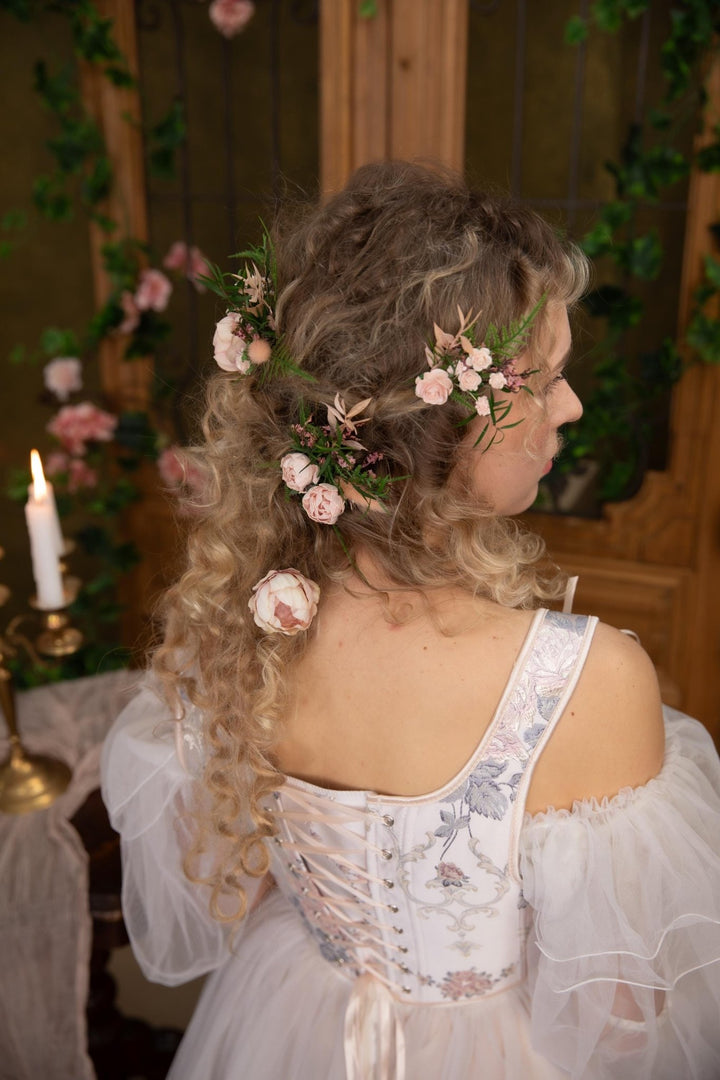 Blush Flower Hairpins: Boho Bridal Hair Accessories – handmade floral hair accessory by magaela