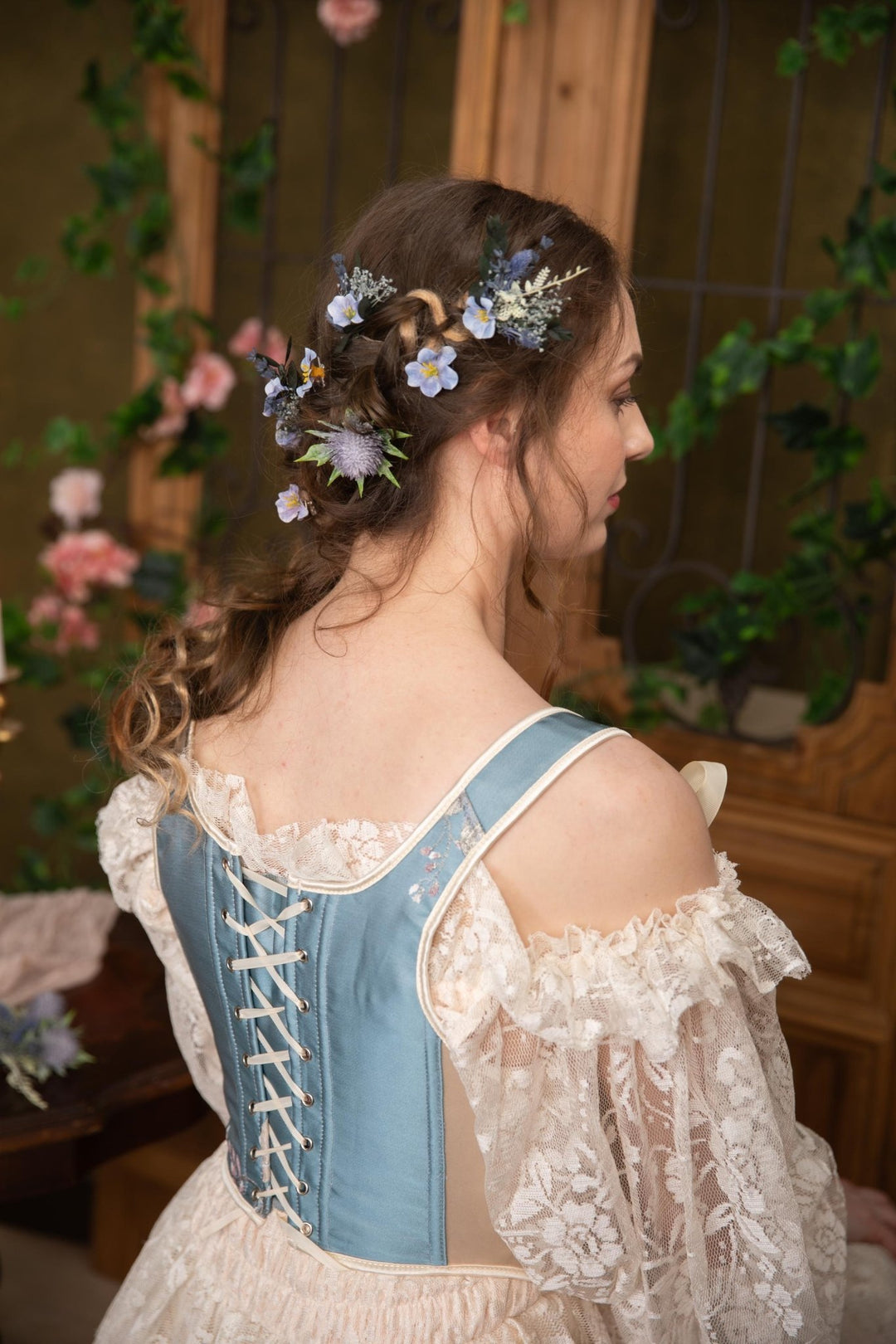 Blue Flower Hairpins Set: Thistle Boho Bridal Hair Accessories – handmade floral hair accessory by magaela