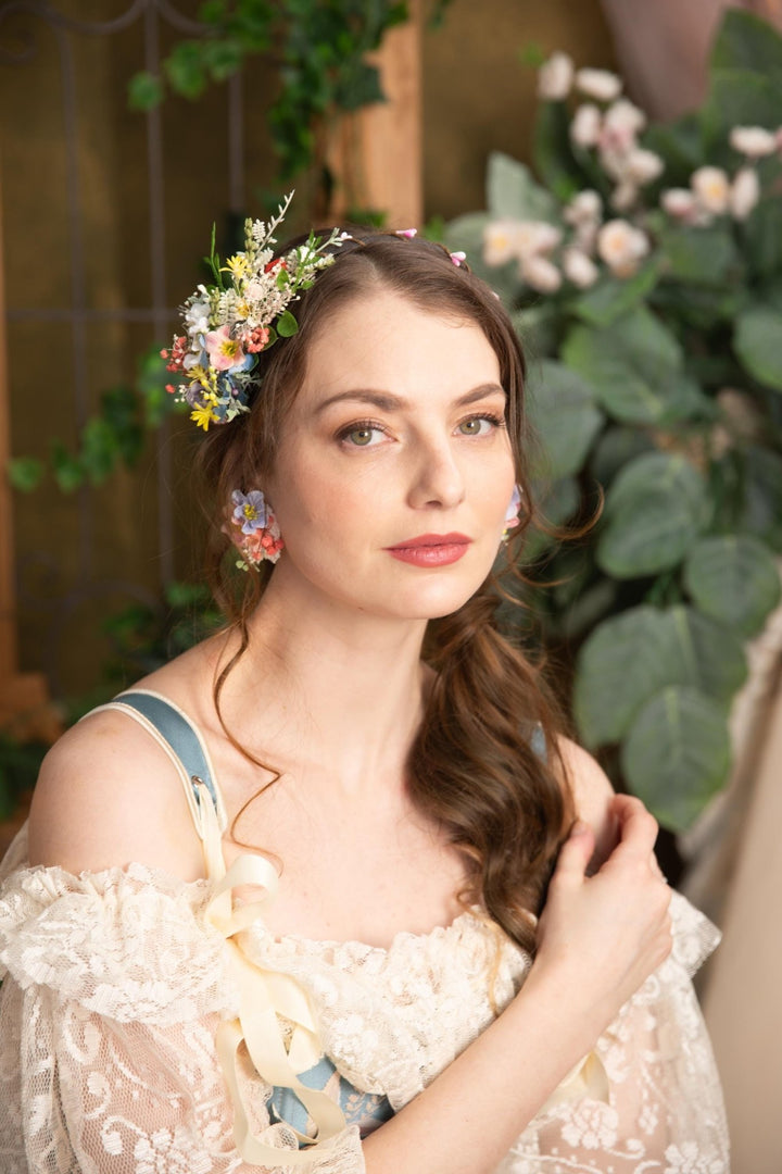 Handmade Wildflower Headband: Colorful Bridal Cottagecore Flower Crown – handmade floral hair accessory by magaela