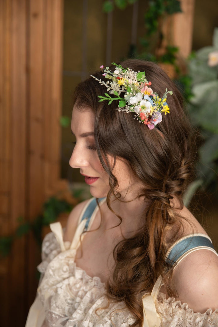 Handmade Wildflower Headband: Colorful Bridal Cottagecore Flower Crown – handmade floral hair accessory by magaela