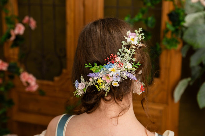 Shapeable Meadow Flower Hair Vine: Bridal Spring Wedding Accessory – handmade floral hair accessory by magaela