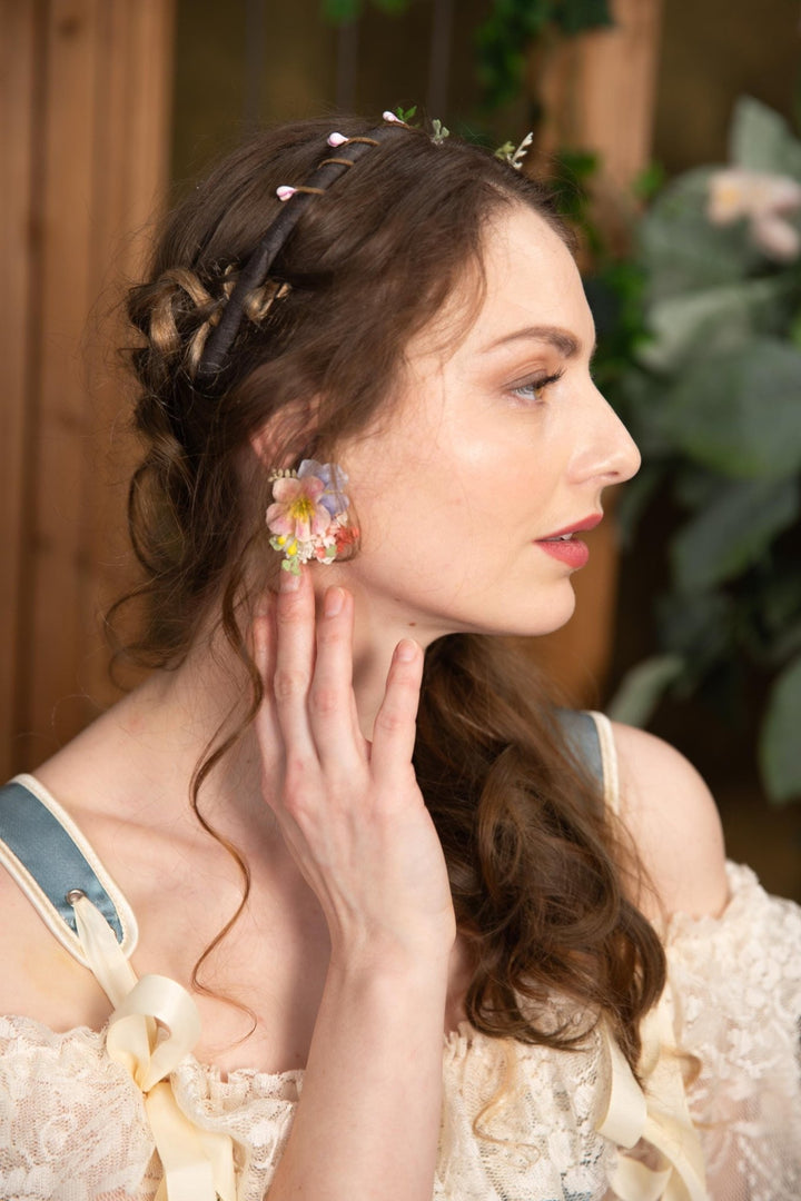 Colorful Flower Stud Earrings: Spring Wedding Jewelry – handmade floral hair accessory by magaela