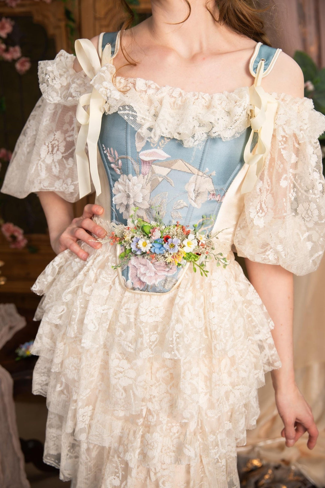 Wildflower Bridal Belt: Colorful Spring Flower Sash – handmade floral hair accessory by magaela