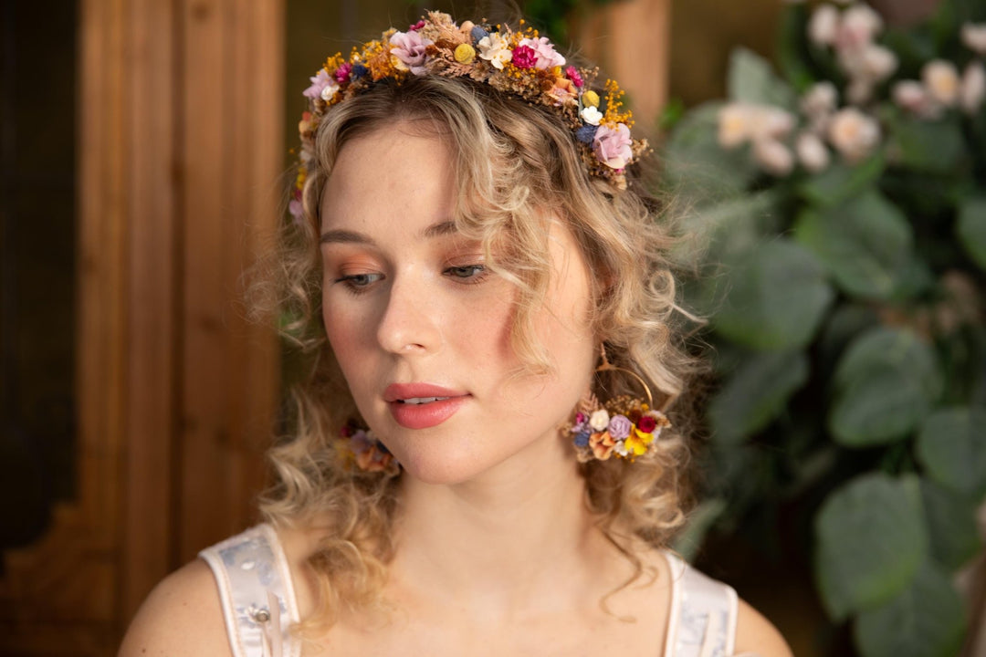 Colorful Wildflower Headband: Boho Bridal Flower Crown – handmade floral hair accessory by magaela