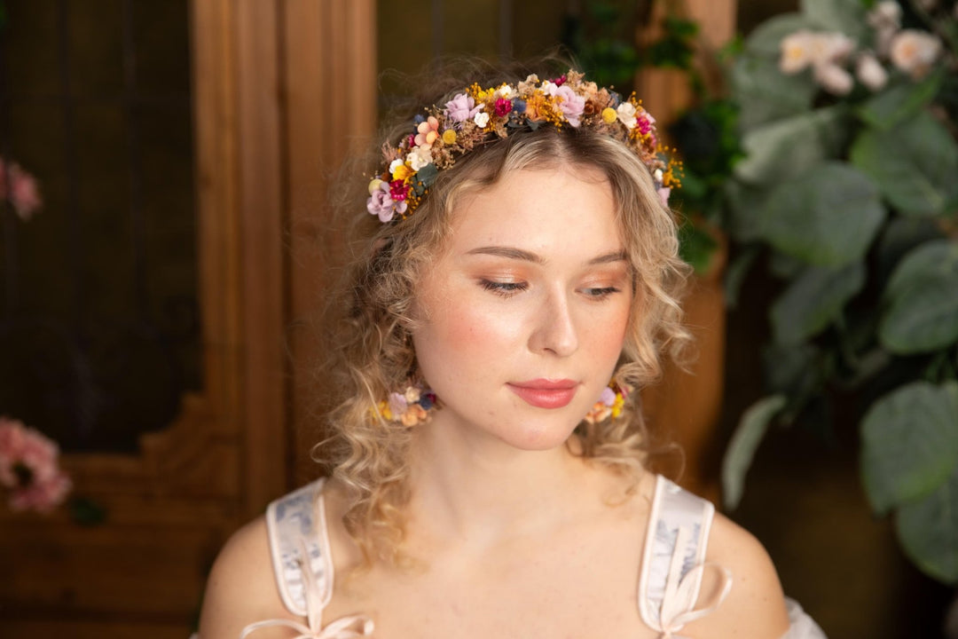 Colorful Wildflower Headband: Boho Bridal Flower Crown – handmade floral hair accessory by magaela