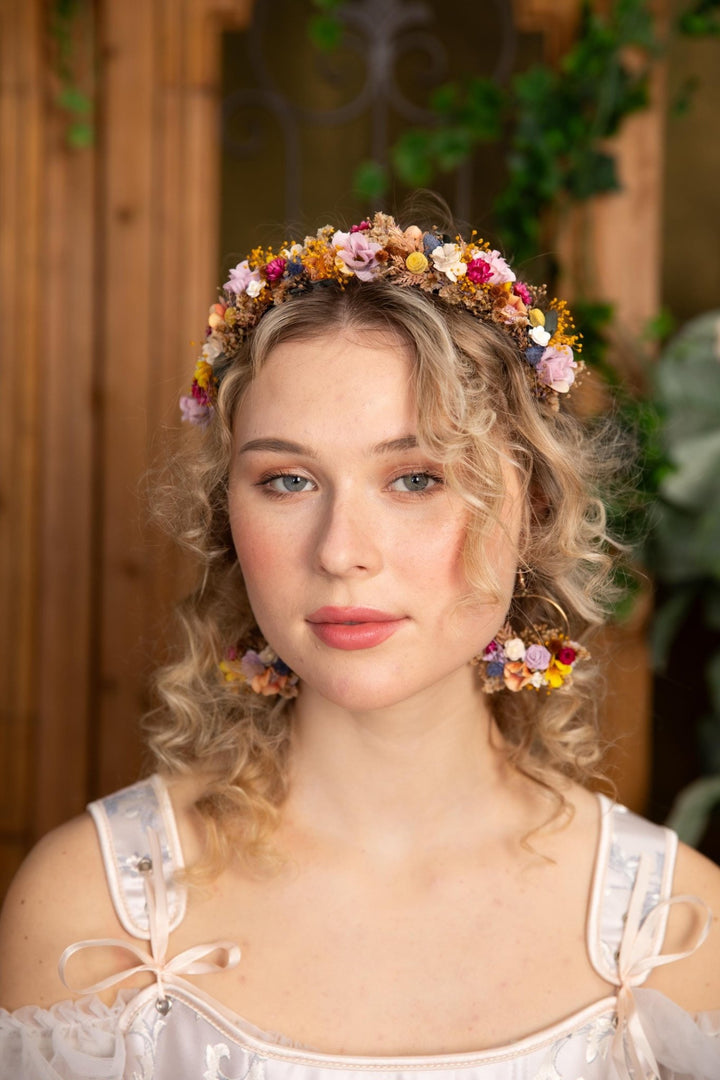 Floral Circle Earrings: Boho Wedding Flower Earrings – handmade floral hair accessory by magaela