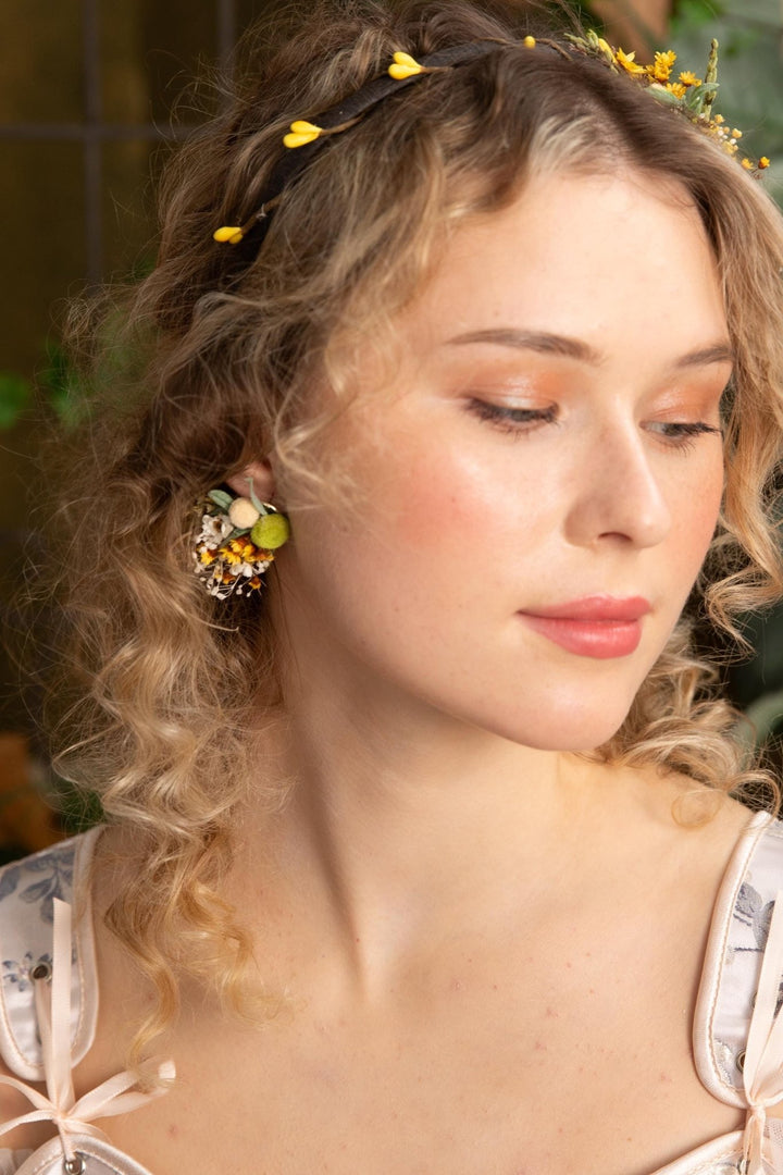 Rustic Floral Headband: Yellow & Green Wildflower Crown, Cottagecore Bride – handmade floral hair accessory by magaela