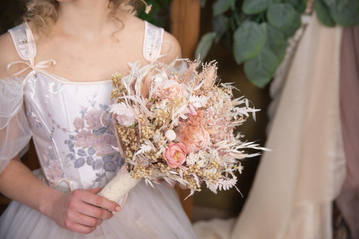 Blush Bridal Bouquet: Rustic Preserved Flower Wedding Bouquet – handmade floral hair accessory by magaela