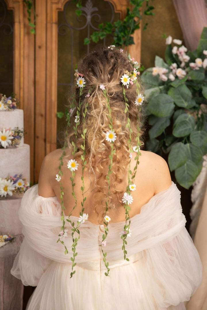 Pearlescent Flower Hair Wreath with Veil: Bridal Fairy Crown – handmade floral hair accessory by magaela