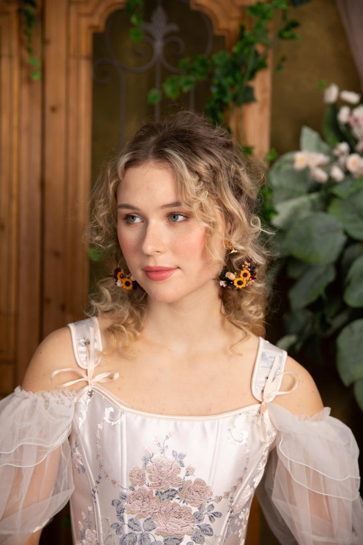 Sunflower Circle Earrings: Preserved Flower Wedding Jewelry – handmade floral hair accessory by magaela