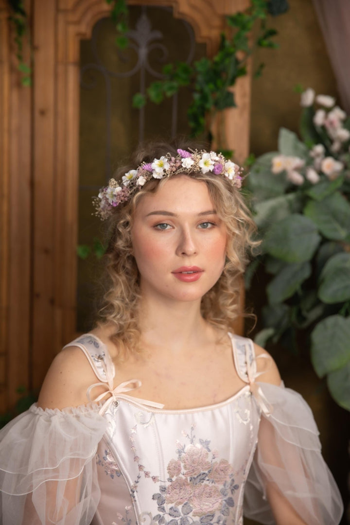 Rustic Purple Flower Wedding Crown: Boho Bridal Headpiece – handmade floral hair accessory by magaela