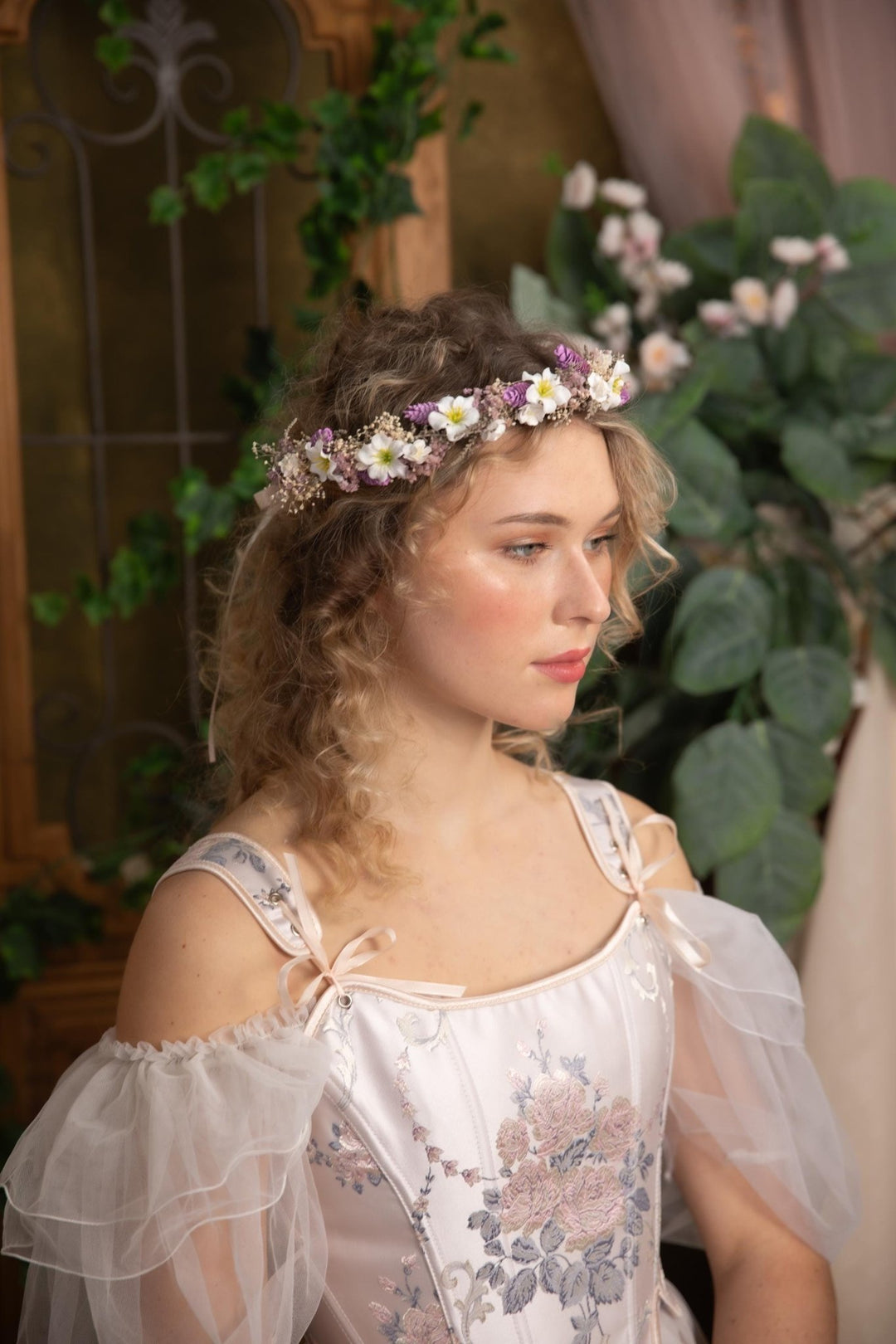 Rustic Purple Flower Wedding Crown: Boho Bridal Headpiece – handmade floral hair accessory by magaela