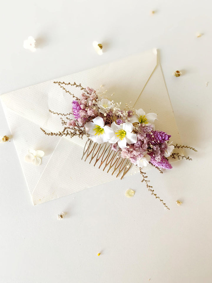 Purple Flower Hair Comb: Boho Bridal Wedding Accessories – handmade floral hair accessory by magaela