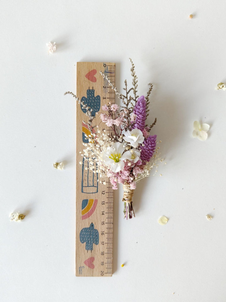 Purple Boho Boutonniere: Groom Suit Accessory – handmade floral hair accessory by magaela