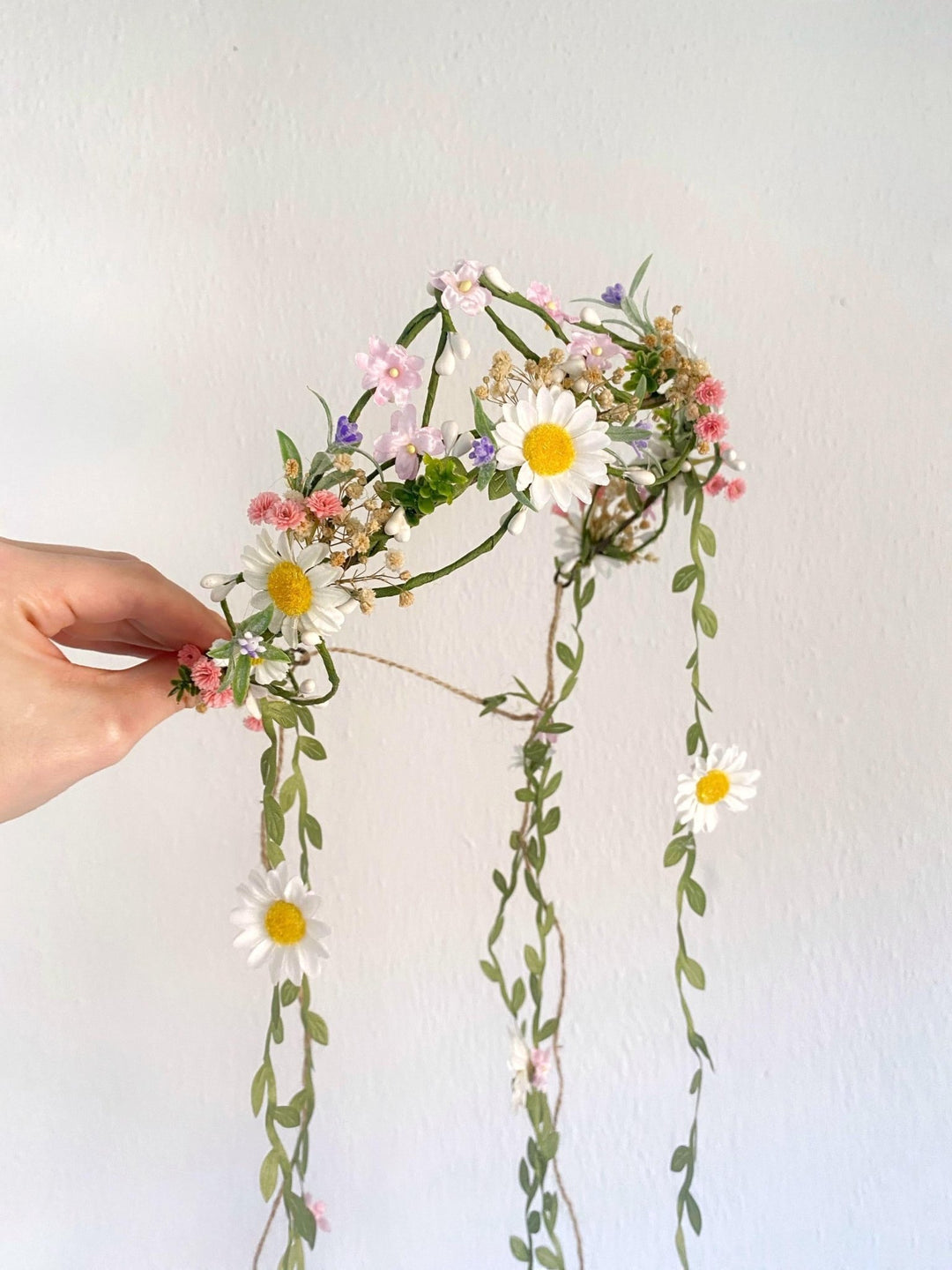 Pearlescent Flower Hair Wreath with Veil: Bridal Fairy Crown – handmade floral hair accessory by magaela