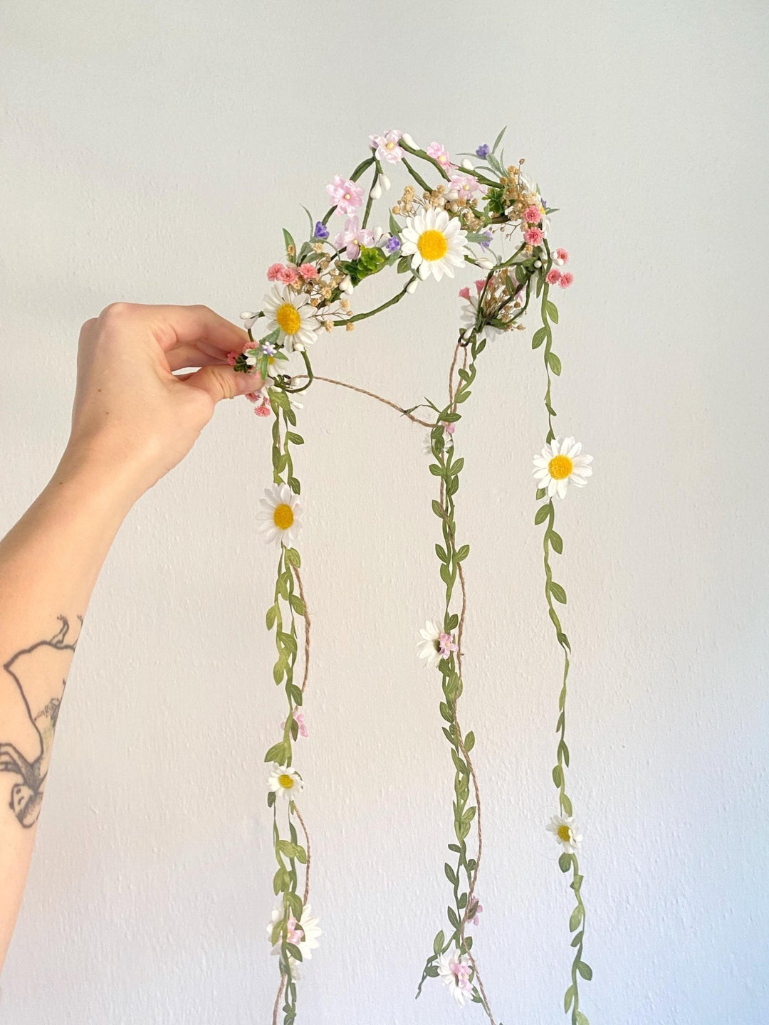 Pearlescent Flower Hair Wreath with Veil: Bridal Fairy Crown – handmade floral hair accessory by magaela