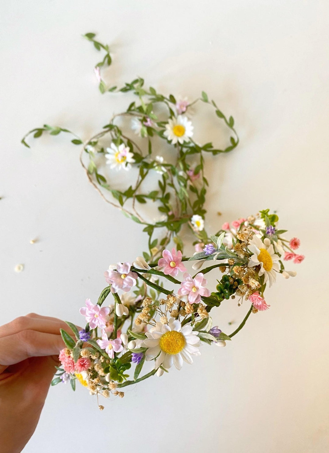 Pearlescent Flower Hair Wreath with Veil: Bridal Fairy Crown – handmade floral hair accessory by magaela