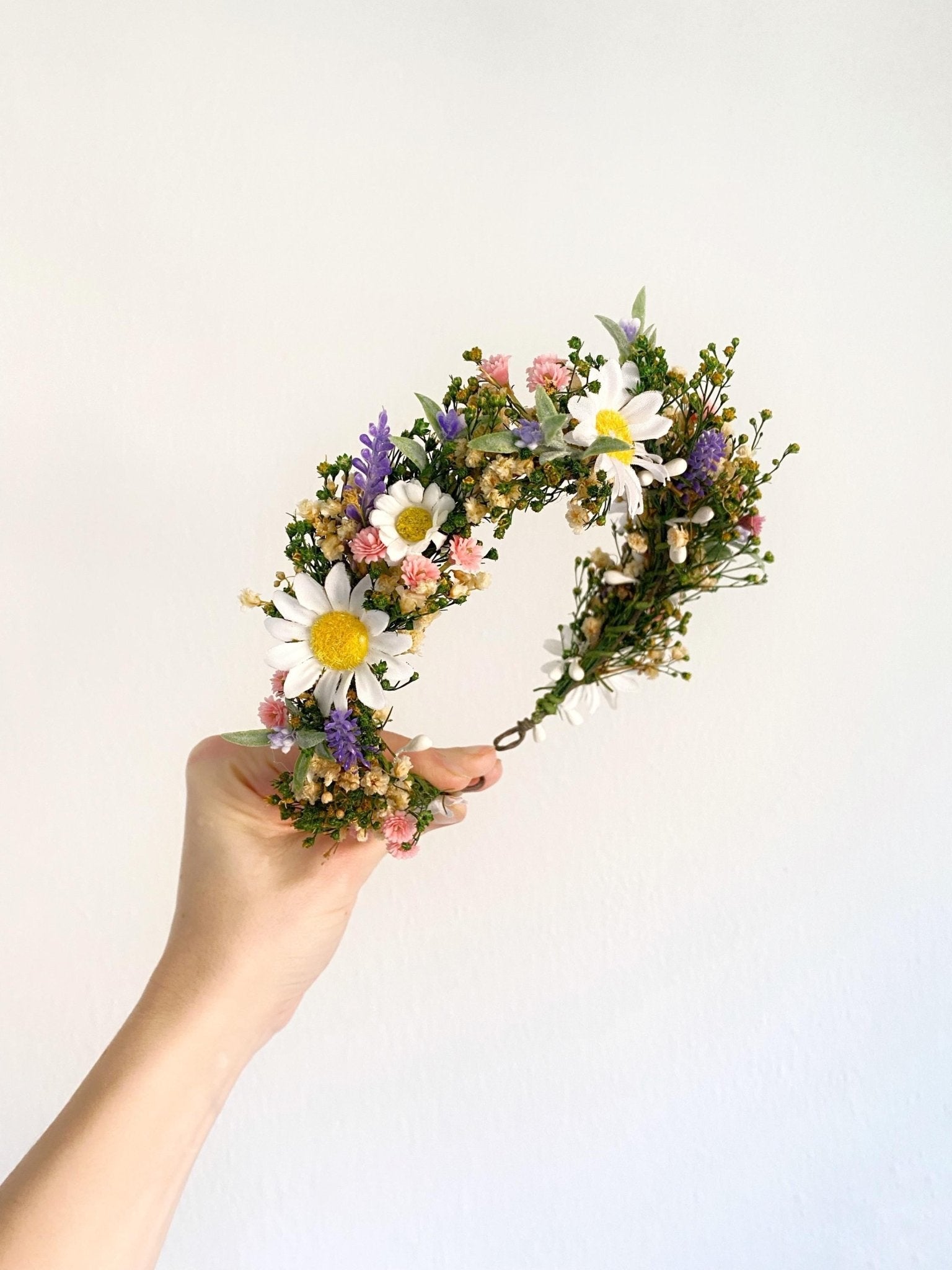Daisy Flower Crown – Meadow Bridal Hair Half Wreath | magaela