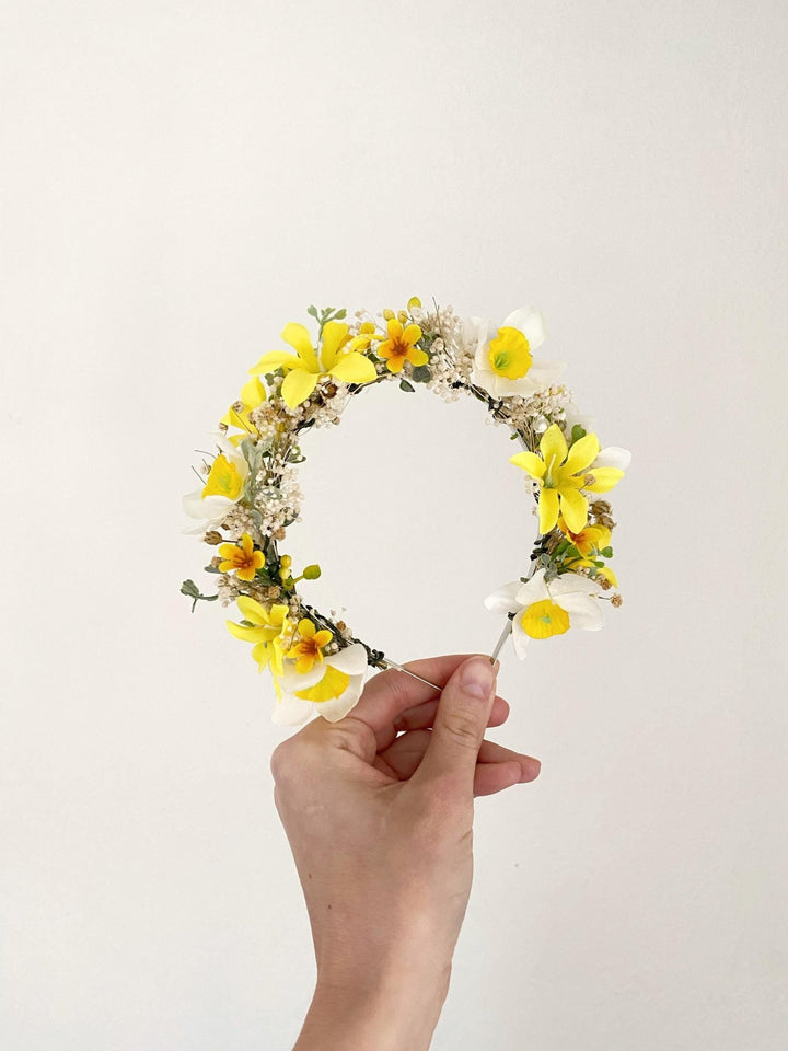 Forsythia Flower Crown: Yellow Narcissus Headband, Bridal Headpiece – handmade floral hair accessory by magaela