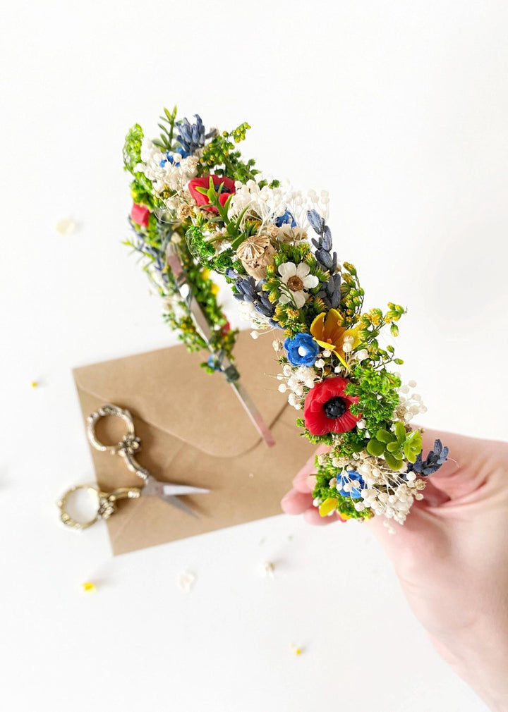 Folk Flower Headband: Slavic Wedding Hair Jewelry, Meadow Headpiece – handmade floral hair accessory by magaela