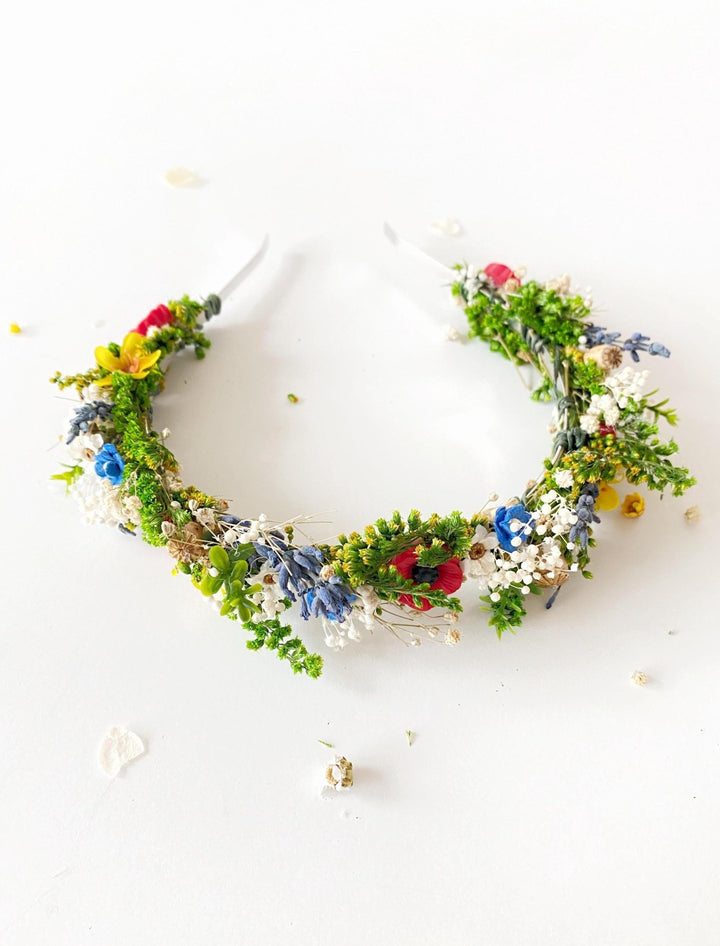 Folk Flower Headband: Slavic Wedding Hair Jewelry, Meadow Headpiece – handmade floral hair accessory by magaela