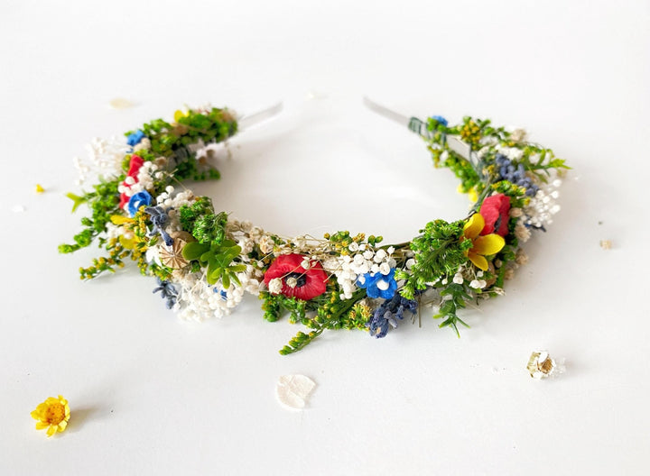 Folk Flower Headband: Slavic Wedding Hair Jewelry, Meadow Headpiece – handmade floral hair accessory by magaela
