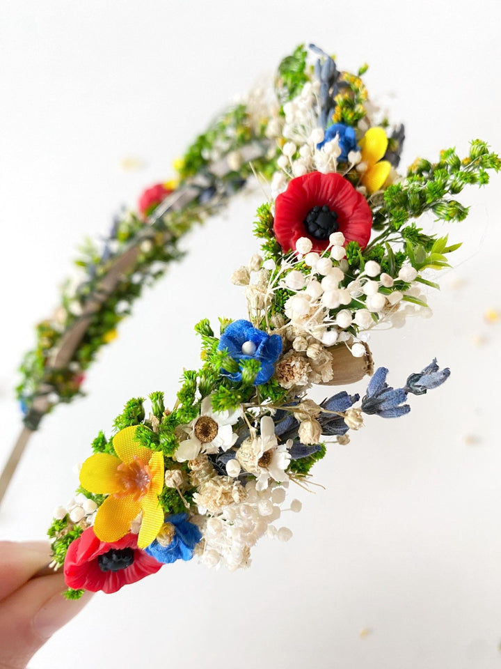 Folk Flower Headband: Slavic Wedding Hair Jewelry, Meadow Headpiece – handmade floral hair accessory by magaela