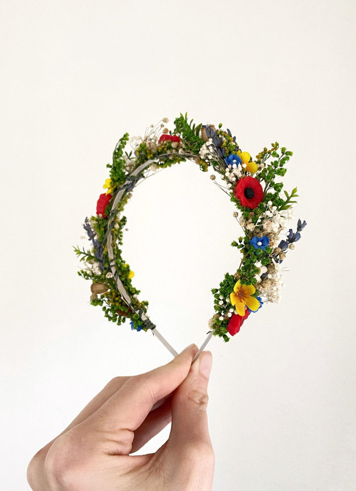 Folk Flower Headband: Slavic Wedding Hair Jewelry, Meadow Headpiece – handmade floral hair accessory by magaela