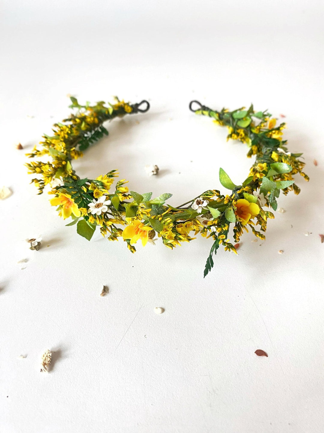 Yellow Floral Half Wreath: Boho Bridal Flower Crown – handmade floral hair accessory by magaela