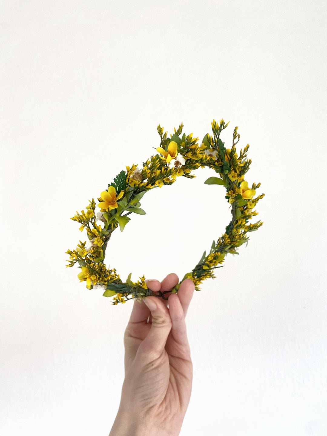 Yellow Floral Half Wreath: Boho Bridal Flower Crown – handmade floral hair accessory by magaela