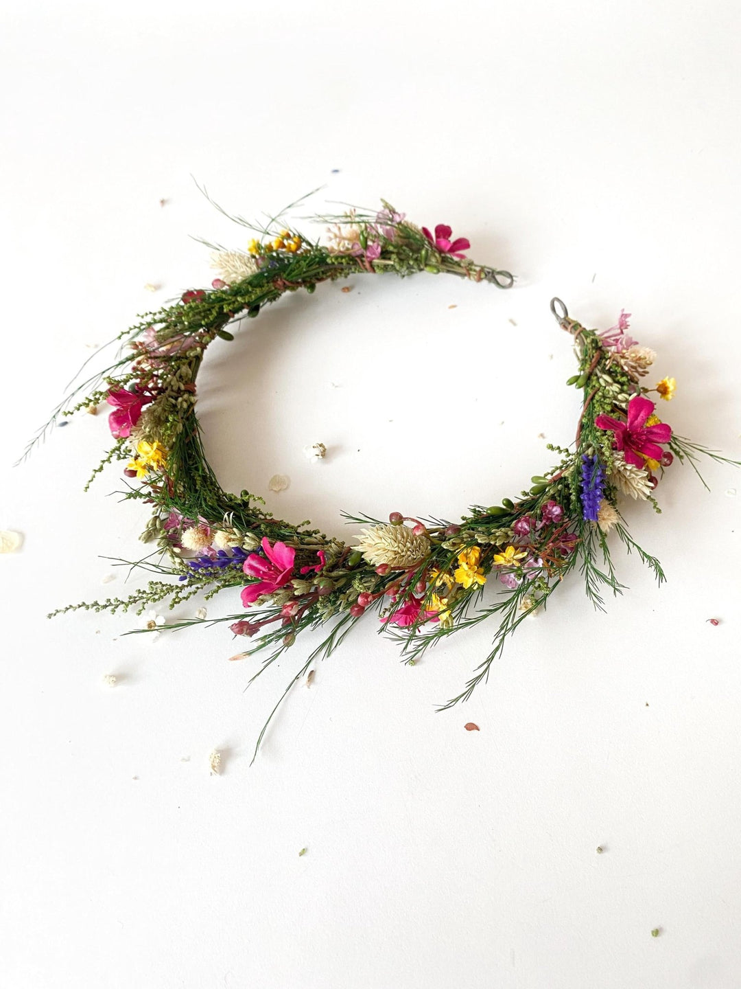 Magenta Wildflower Bridal Wreath: Boho Woodland Wedding Headpiece – handmade floral hair accessory by magaela