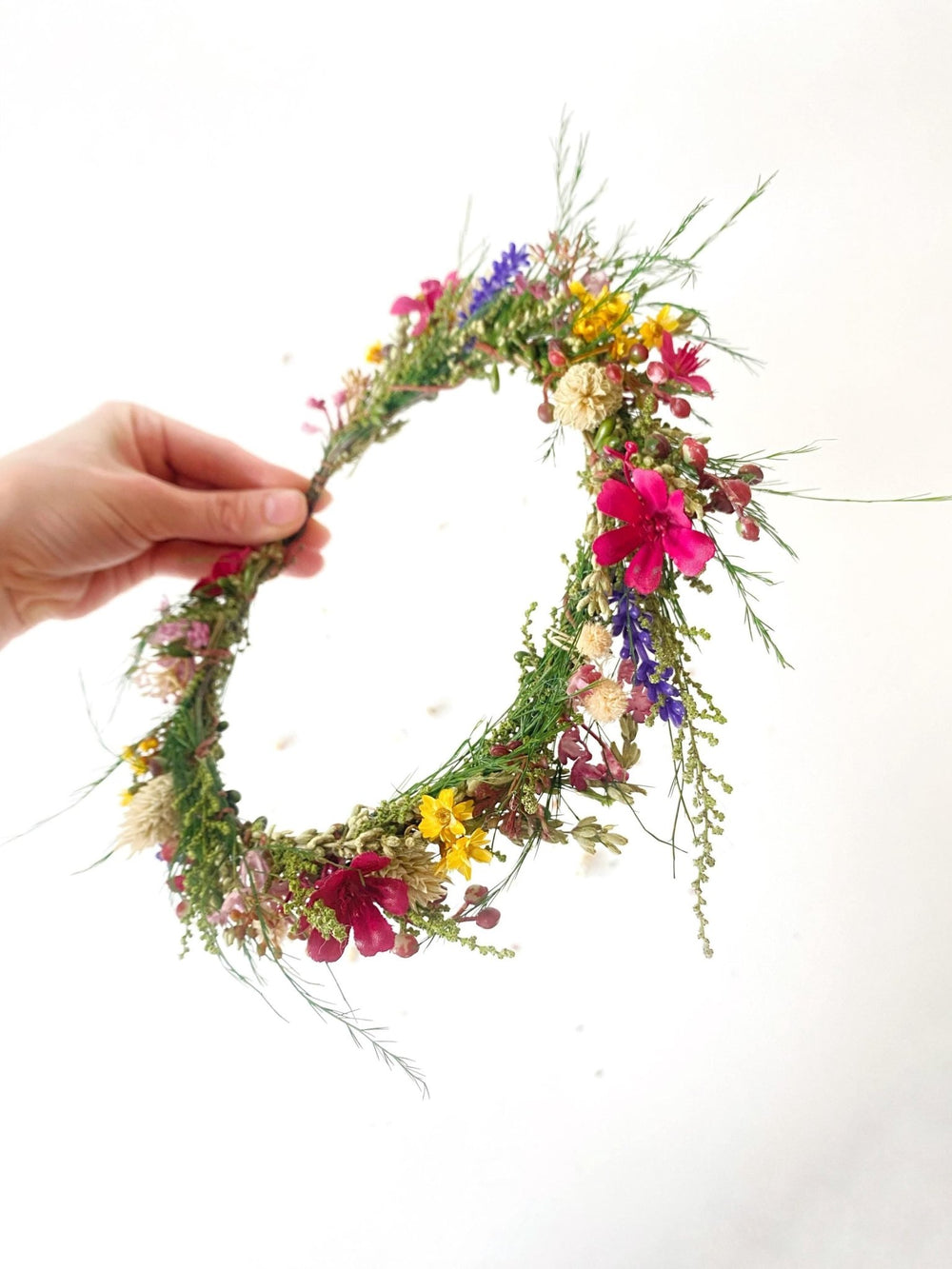 Magenta Wildflower Bridal Wreath: Boho Woodland Wedding Headpiece – handmade floral hair accessory by magaela