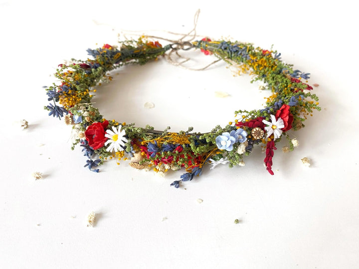 Folk Meadow Bridal Crown: Poppy Flower Hair Wreath – handmade floral hair accessory by magaela