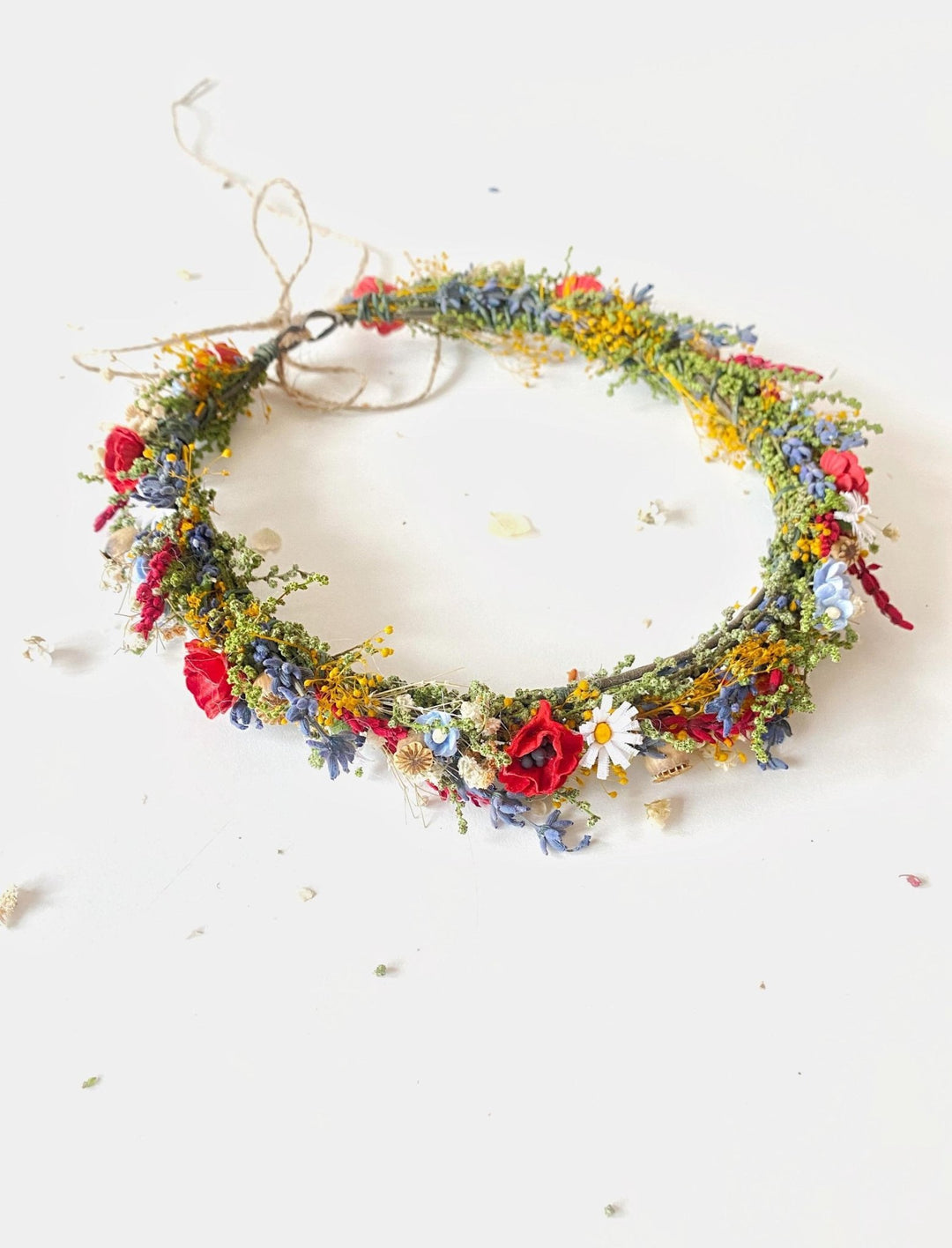 Folk Meadow Bridal Crown: Poppy Flower Hair Wreath – handmade floral hair accessory by magaela