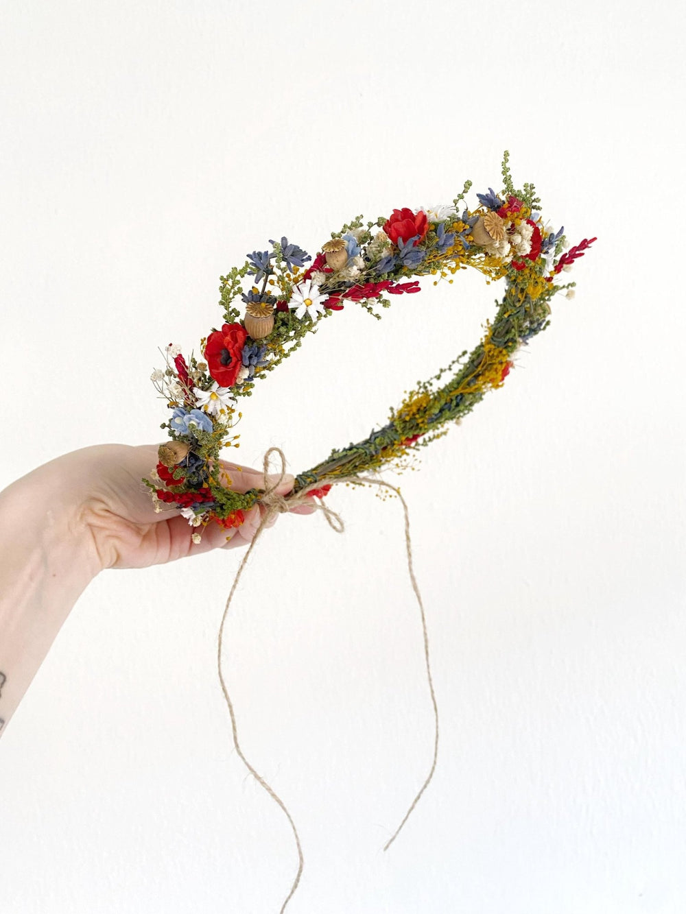 Folk Meadow Bridal Crown: Poppy Flower Hair Wreath – handmade floral hair accessory by magaela