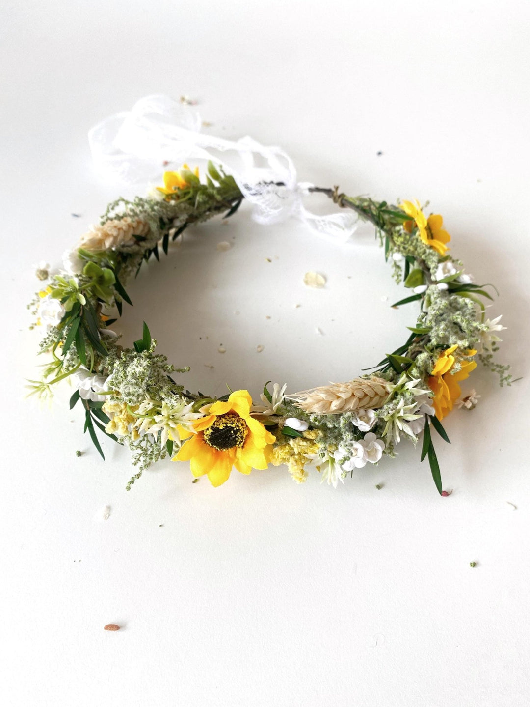 Sunflower Hair Crown: Boho Bridal Flower Wreath – handmade floral hair accessory by magaela