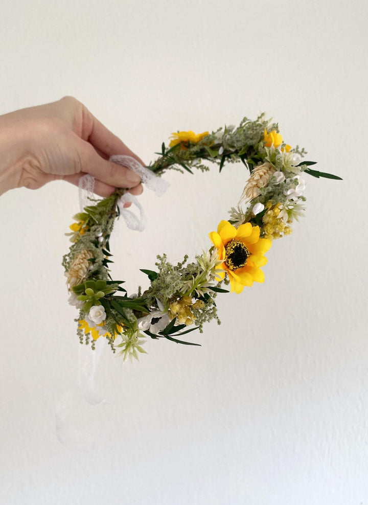 Sunflower Hair Crown: Boho Bridal Flower Wreath – handmade floral hair accessory by magaela
